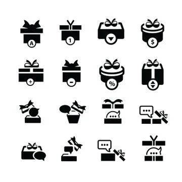 Set black gift and bubble talk icons Stock Illustration