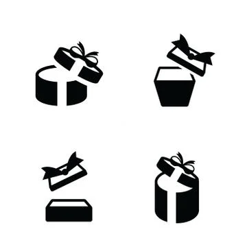Set black gift icons, open gift box top view Stock Illustration