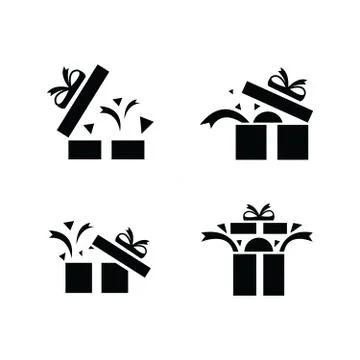 Set black gift icons, open gift box イラスト素材