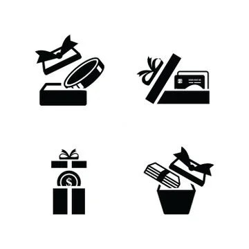 Set black gift icons, open credit in gift box Stock Illustration