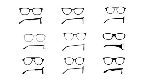 Set of Black glasses Frame Front and Side View Stock Illustration