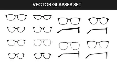 Set of Black glasses Frame Front and Side View Stock Illustration