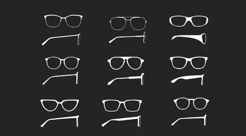 Set of Black glasses Frame Front and Side View Stock Illustration