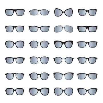 Set of black Glasses isolated. Vector Icons. Stock Illustration