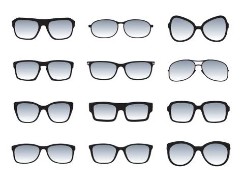 Set of black Glasses isolated. Vector Icons. 스톡 일러스트