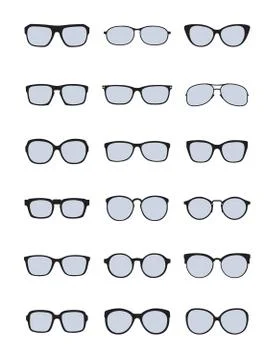 Set of black Glasses isolated. Vector Icons. Stock Illustration