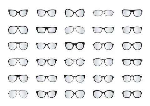 Set of black Glasses isolated. Vector Icons. Illustrazione stock