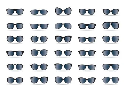 Set of black Glasses isolated. Vector Icons. Stock Illustration