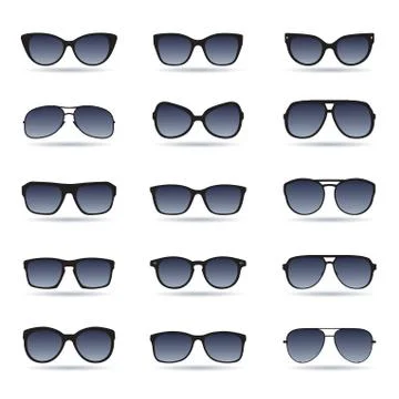 Set of black Glasses isolated. Vector Icons. Stock Illustration