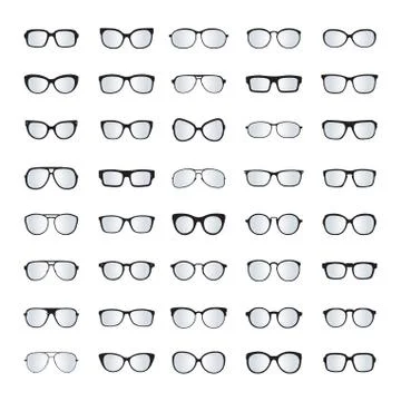 Set of black Glasses isolated. Vector Icons. Illustrazione stock