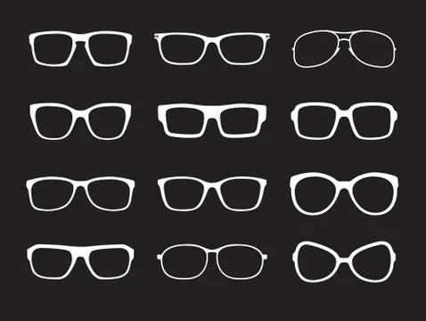 Set of black Glasses isolated. Vector Icons. Illustrazione stock