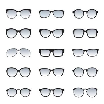 Set of black Glasses. Vector Icons. Illustrazione stock