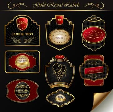 Set black gold-framed labels Stock Illustration