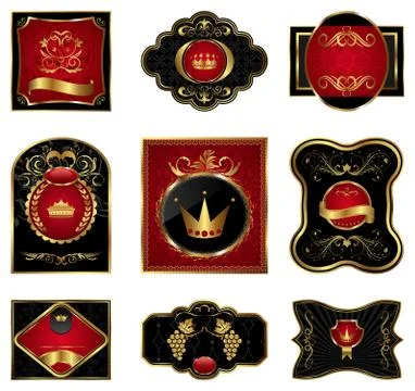 Set black gold-framed labels Stock Illustration