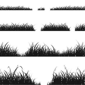 Set of Black Grass Silhouette. Vector Illustrazione stock