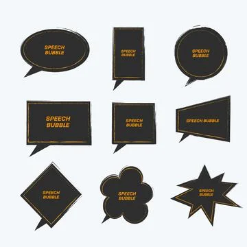 Set of black grung speech bubbles for quotes with a stroke. Stock Illustration