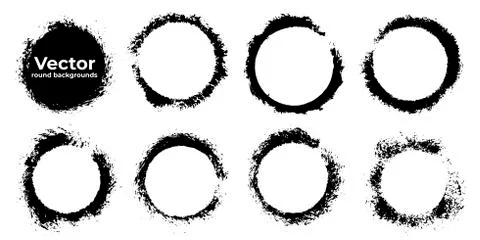 Set of black grunge abstract background templates. Brush paint ink round shaped Stock Illustration