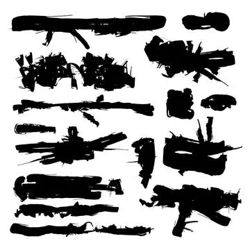 Set of Black Grunge Brush ink Stroke. Abstract artistic hand painted spots. Stock Illustration