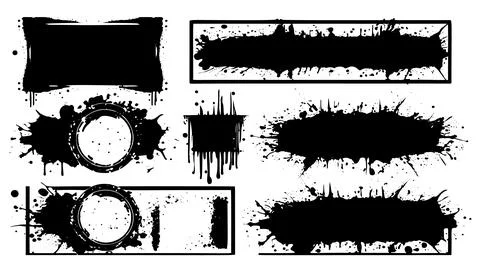Set of black grunge design elements. Includes boxes, text frames, and black.. Stock Illustration