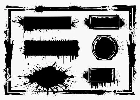 Set of black grunge design elements. Includes boxes, text frames, and black.. Stock Illustration