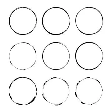 Set of black grunge frames. Empty round borders. Vector illustration. Stock Illustration