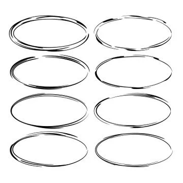 Set of black  grunge frames. Oval ornament bordes collection isolated. Elemen Stock Illustration