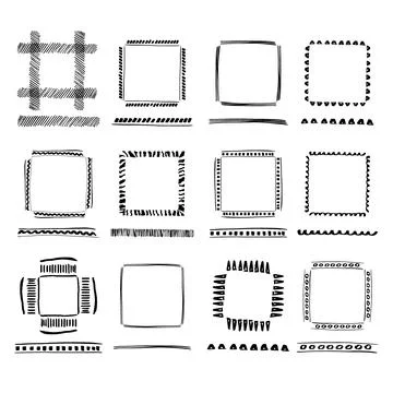 Set of Black Grunge ink Frames. Abstract artistic hand painted square frames. Stock Illustration