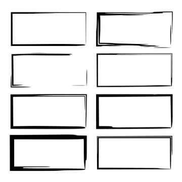Set of black grunge linear frames. Rectangle borders. Vector illustration. Stock Illustration