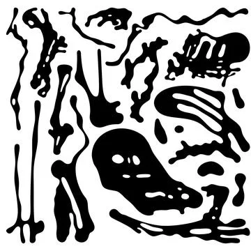 Set of Black Grunge Liquid Shapes, Dripping Ink Splatter Vector Elements Stock Illustration