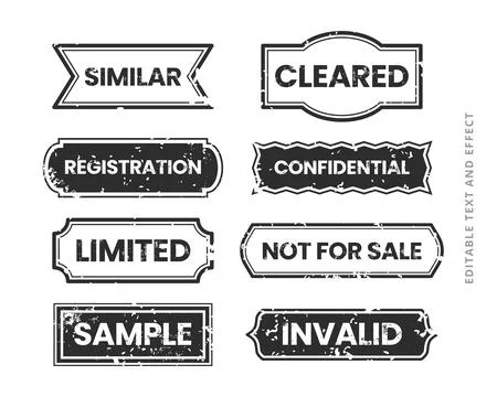 Set of black grunge rectangle rubber stamp set collection, labeled similar,.. Stock Illustration