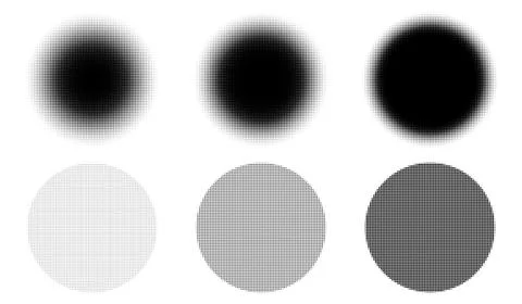 Set of Black Halftone Circles with Dot Gradient Texture on White Background Stock Illustration
