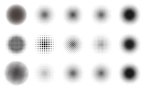 Set of black halftone dots backgrounds. vector modern dots halftone,Pop art c Stock-Illustration