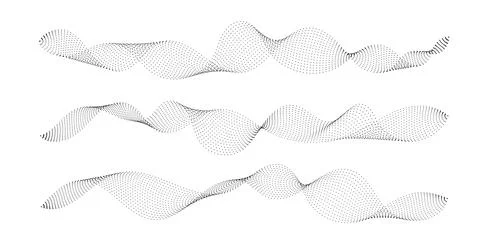 Set of black halftone waves on white background. Curve shape with small par.. Stock Illustration