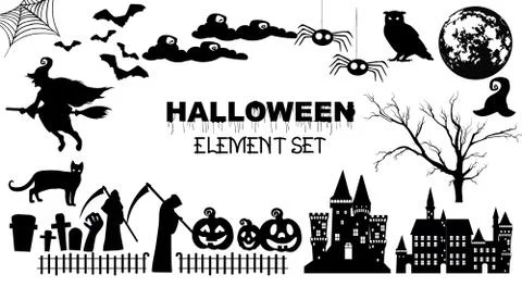 Set of black halloween elements Stock Illustration