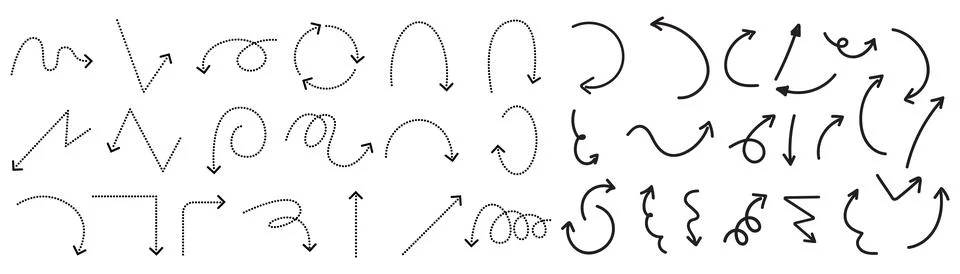 Set of black hand drawing arrows doodle Stock Illustration