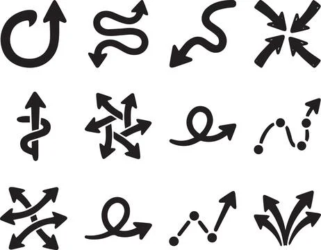 Set of black hand drawn arrow icons on white background Stock Illustration