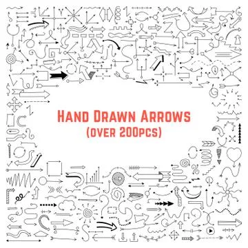 Set of black hand drawn arrows Illustrazione stock