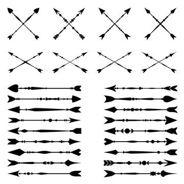 Set of black hand drawn arrows, hipster ethnic vector elements. Illustrazione stock