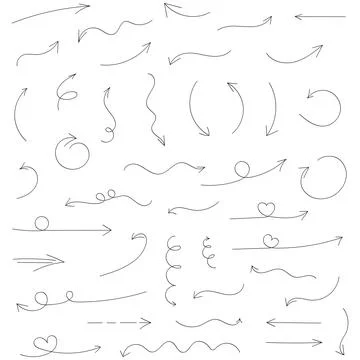 Set of black hand drawn arrows on white background Stock Illustration