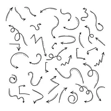 Set of black hand drawn arrows Stock Illustration