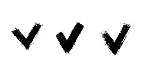 Set of black hand drawn check marks in brush stroke style isolated on white Stock Illustration