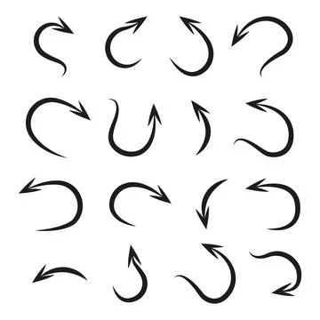 Set of Black Hand-Drawn Rounded Arrows Icons Stock Illustration
