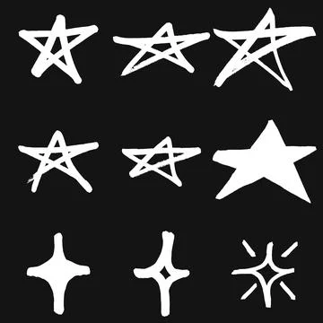 Set of black hand drawn vector stars in doodle style. Illustrazione stock