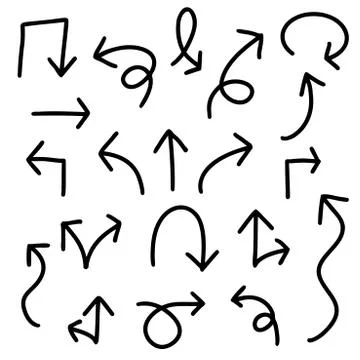 Set of black handdrawing in multiple shape of arrow symbol on white backgroun イラスト素材