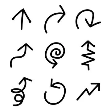 Set of black handdrawing in multiple shape of arrow symbol on white backgroun イラスト素材