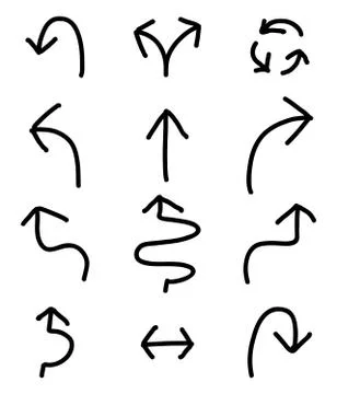Set of black handdrawing in multiple shape of arrow symbol on white backgroun イラスト素材
