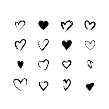 Set of Black hearts of different shapes hand drawn Stock Illustration