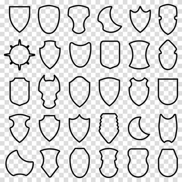 Set of black heraldic shield icon. Collection protection emblem. Vector ill.. Stock Illustration