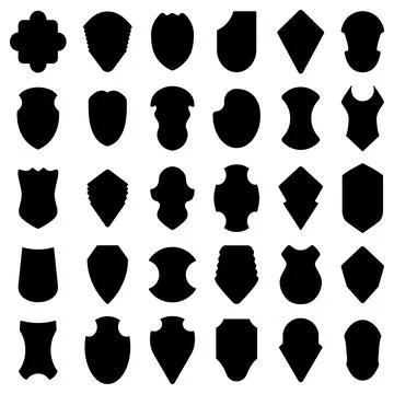 Set of black heraldic shield icon. Collection protection emblem. Vector illus Stock Illustration