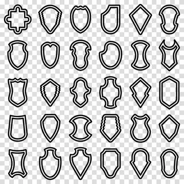 Set of black heraldic shield outline icon. Vector illustration. Collection pr Stock Illustration